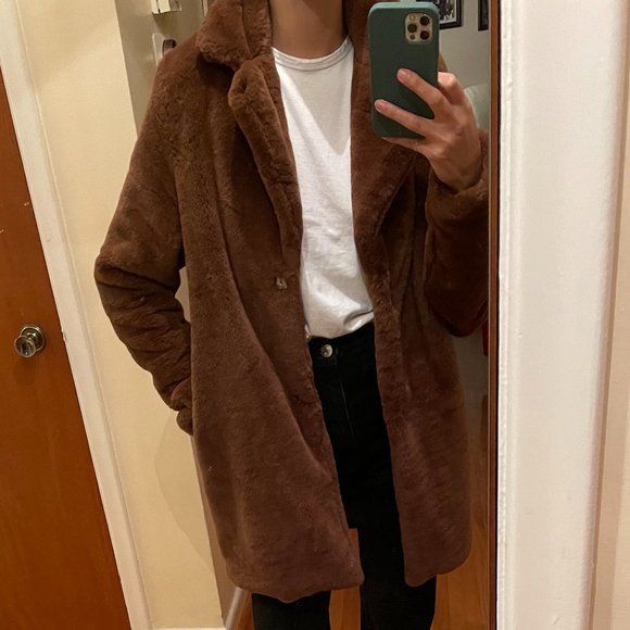 Chocolate Brown Faux Fur Coat - Picture 3 of 6